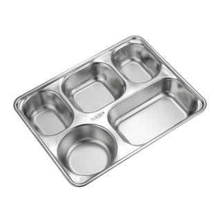 分格餐盘带盖304不锈钢长方形快餐盘加厚食堂成人饭盒幼儿园饭盘