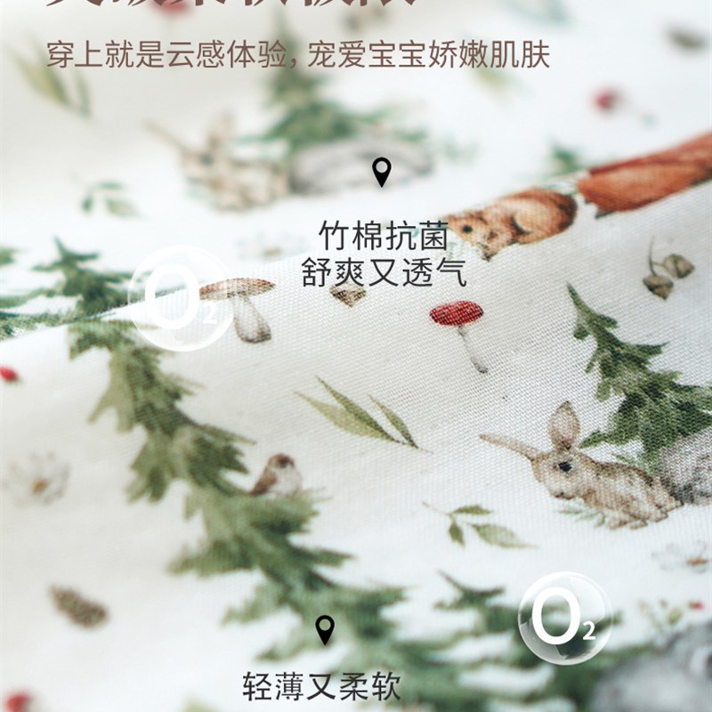 儿童睡衣夏季薄款竹纤维纱布宝宝长袖长裤宝调服男女童家居服套装