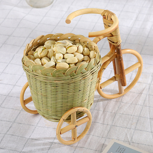 三轮小竹篮手工藤制品桌面摆件收纳篮笔筒创意果盘工艺品竹编制品