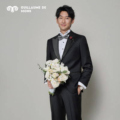 澳嘉男士结婚西服套装戗驳领新郎婚礼服商务正装羊毛塔士多西装男