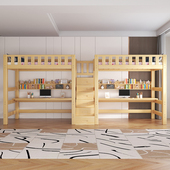 组合床实木高架床上层床下桌下柜连体床单上床儿童下空小户型书架