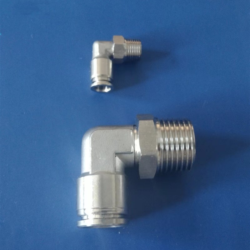 304不锈钢气动英制管3/8美制NPT螺纹弯头快速快接气管快插接头PL
