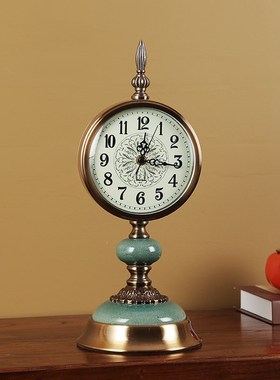 陶瓷座钟台钟摆件美式创意轻奢客厅欧式卧室床头柜静音钟表装饰品