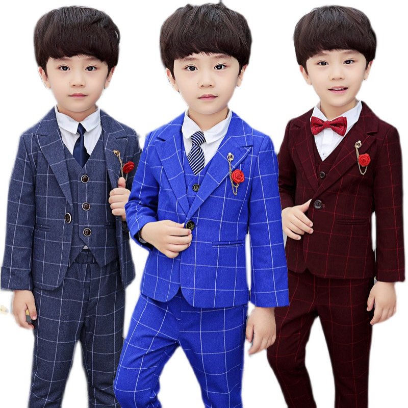 花童男童礼服套装秋冬加绒儿童英伦小西装潮男宝宝周岁西服三件套