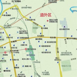 2024新款哈尔滨市区地图贴图办公室挂图高清防水墙壁贴超大装饰画