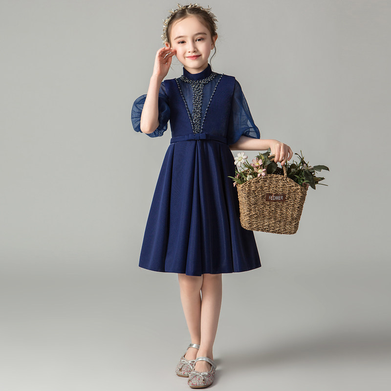 女童礼服公主高端蓝色儿童生日小女孩主持人钢琴演出服晚礼服秋冬