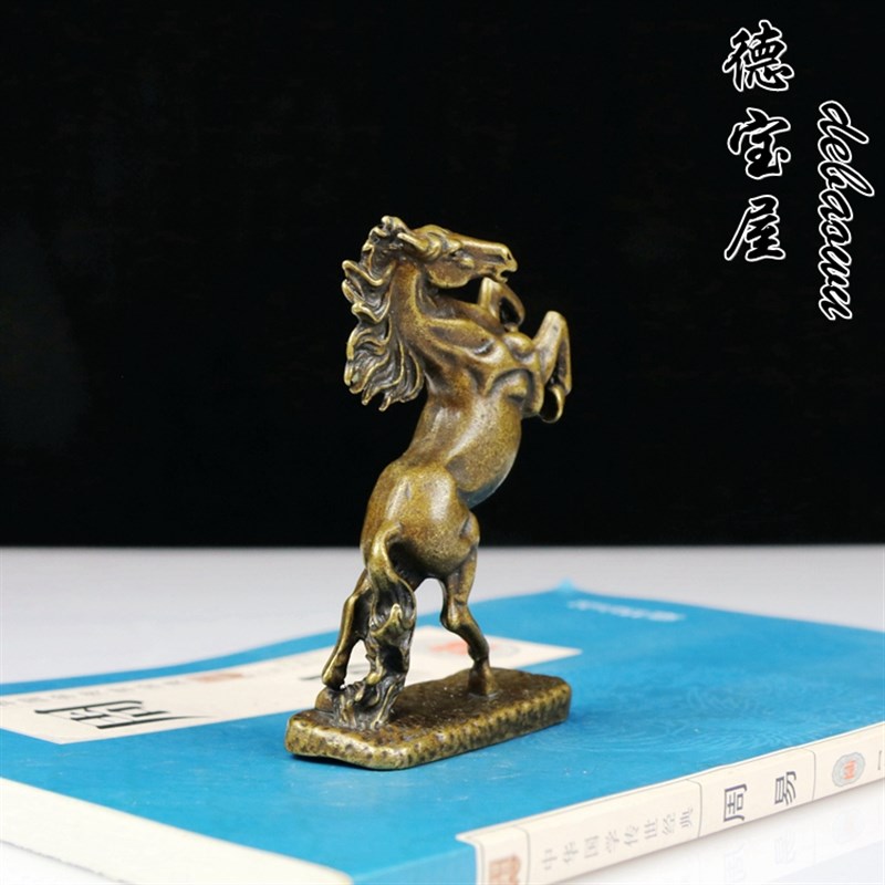 古玩铜器实心铜马奔腾马纯铜复古铜奔马香插桌面摆件复古小巧黄铜