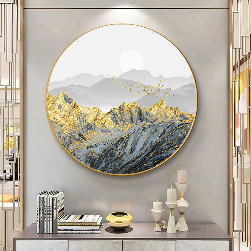 新中式圆形装饰画玄关客厅沙发背景墙面壁画办公室卧室挂画九鱼图图片