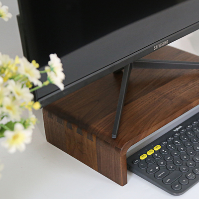 黑胡桃木显示器增高架实木电脑屏幕垫高桌面键盘收纳置物架可定制