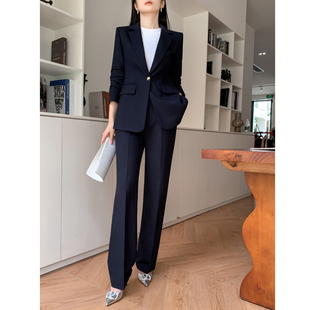 阔腿裤西装套装女高级感2024春秋新款小个子职业正装黑色休闲西服