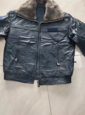 八成新02冬飞行员皮服冬季飞行皮衣皮服夹克外套天蓝色潮机车外套
