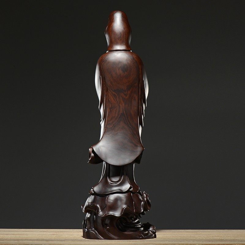 黑檀木雕滴水观音佛像客厅供奉家用观世音菩萨摆件实木雕刻工艺品