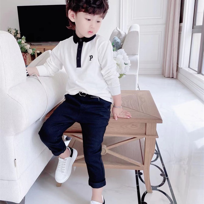 男童长袖t恤春秋装2023新款儿童polo衫中大童小学生翻领休闲童装