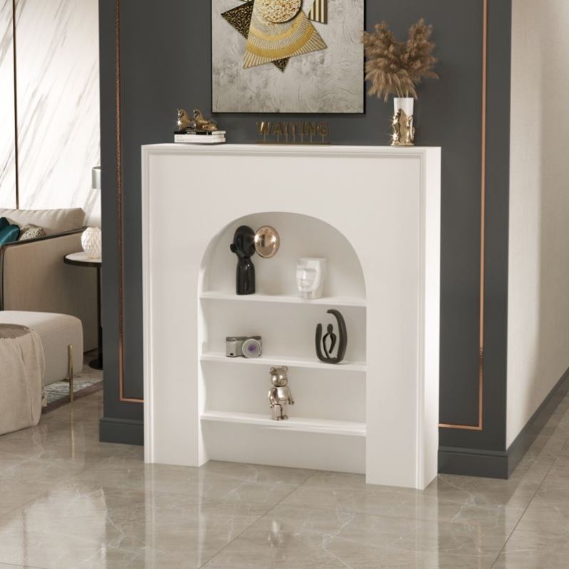 北欧实木法式白色壁炉装饰框民宿火炉简约客厅置物架实木展示柜