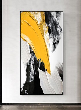 玄关橙色抽象装饰画落地沙发客厅背景墙挂画高档大气走廊过道壁画