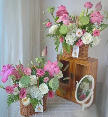 手提花篮乔迁暖居稳居店庆开业百合卡布奇诺郁金香荷花莲蓬鲜花