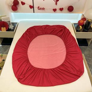 结婚庆大红色床罩单件床笠席梦思保护套防滑床垫套子1.5m1.8m春秋