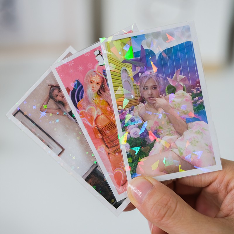 拍立得照片闪闪镭射膜贴纸明星小卡咕卡装饰素材爱心星星透明贴纸