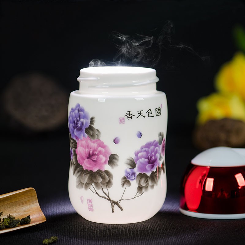 景德镇陶瓷水杯男女便携迷你创意带盖随手杯密封防漏泡茶杯定礼品