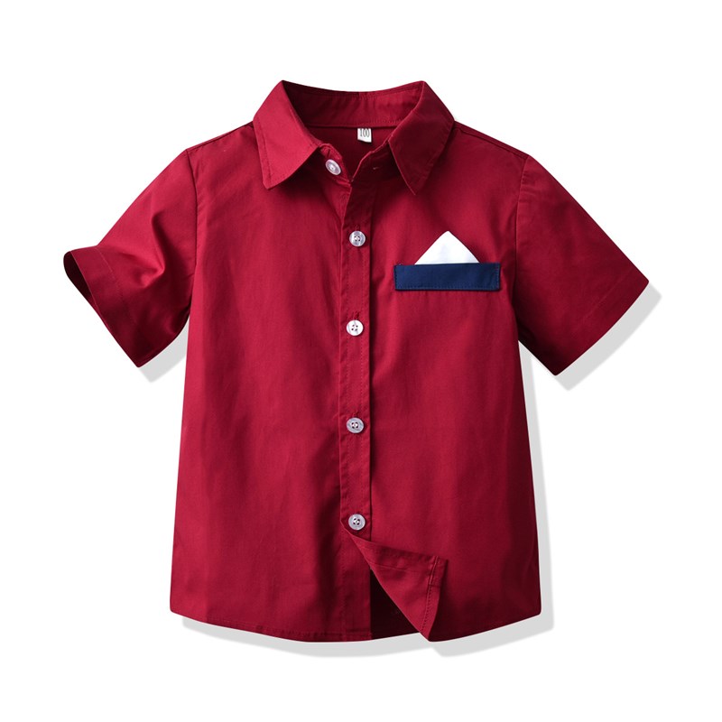 宝宝衬衫短袖男酒红色上衣男童衬衣夏季2022夏装中小儿童六一礼服