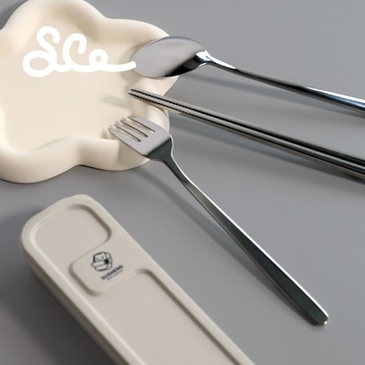 素生家居316不锈钢餐具三件套便携好清理筷子勺子套装一人用外带