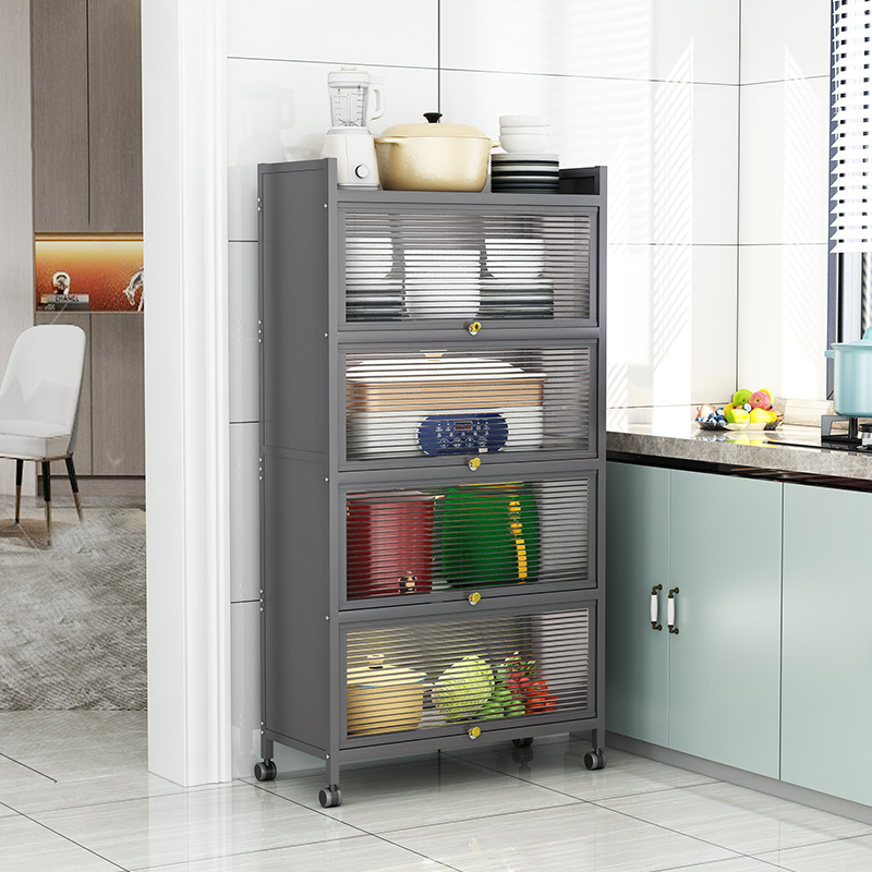 厨房置物架多层落地柜子储物柜带门多功能放锅具电器家用收纳橱柜