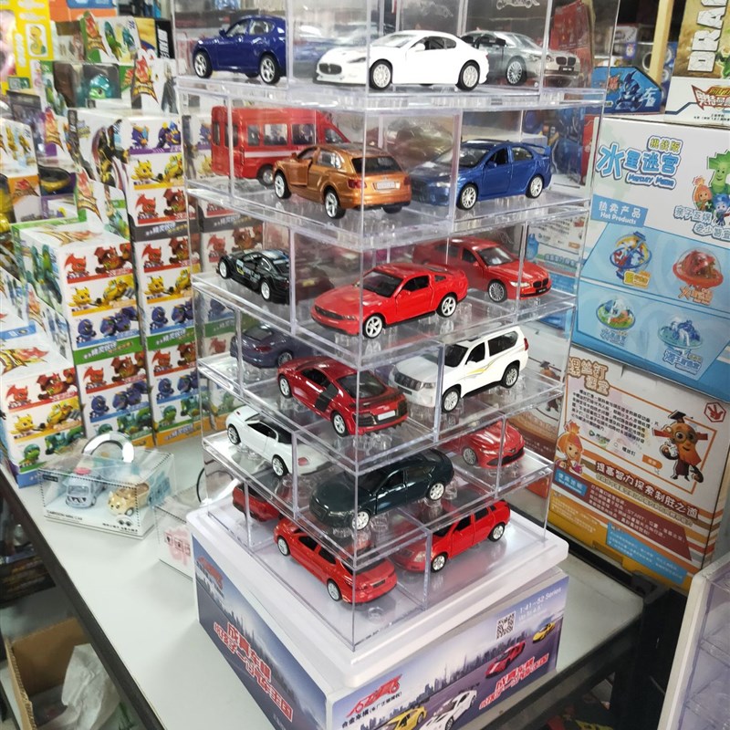 1:43合金车旋转展示架积木收藏盒商场收银台转柜汽车模摆件