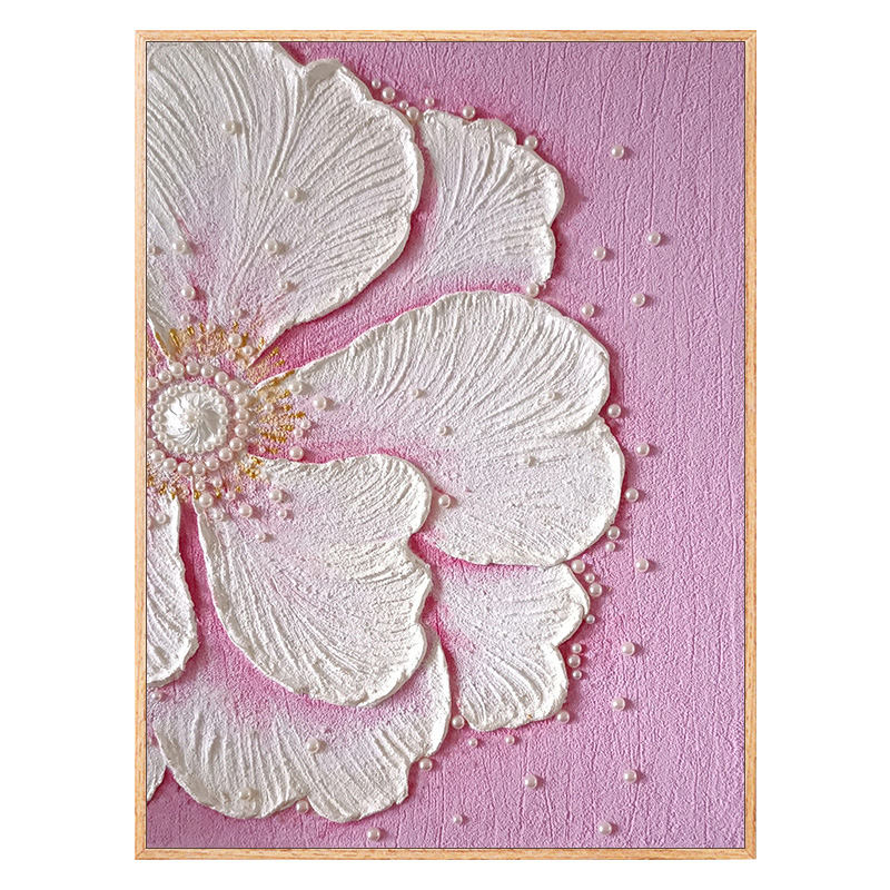 花卉珍珠立体肌理画diy数字油画手工填色石英砂丙烯油彩装饰挂画图片