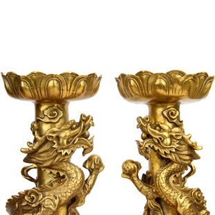 铜烛台摆件 铜龙烛台 铜双龙烛台 铜蜡台 双龙烛台摆件 铜烛台