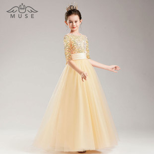 儿童礼服公主裙新款中袖蓬蓬裙管弦乐演奏礼服女童团体演出礼服冬