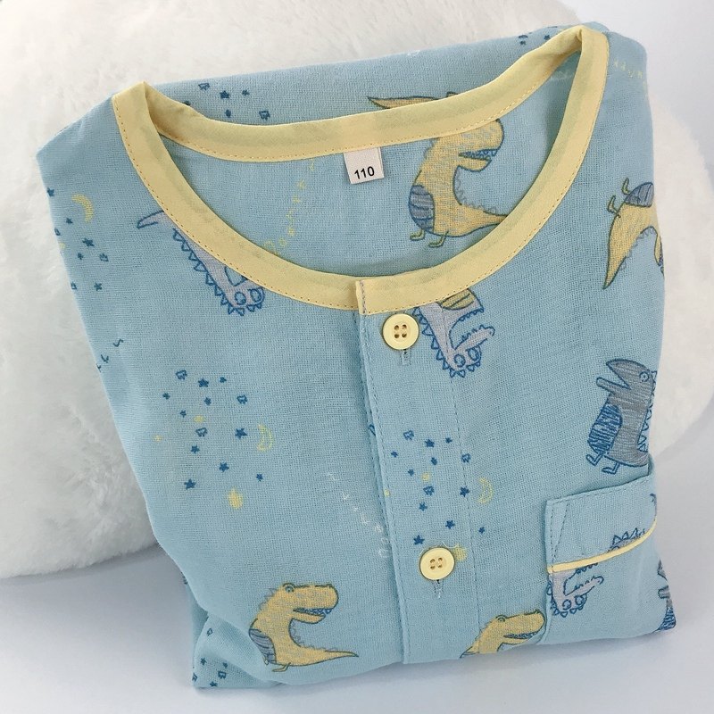 春秋男童宝宝纯棉纱布长袖男孩空调房家居服套装儿童睡衣夏季薄款