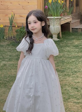 YFY夏季女童白色长裙公主裙连衣裙生日礼服六一表演法式气质天使