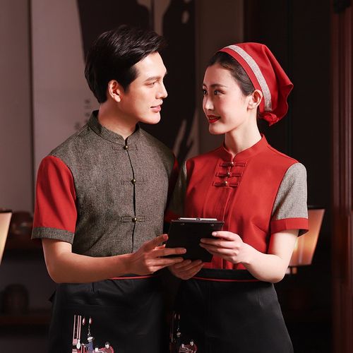 衣研堂酒店服务员工作服女短袖夏季店小二茶楼中国风餐厅餐饮服装
