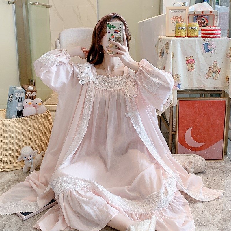 仙女睡衣女春秋款纯棉长袖吊带宫廷风公主全棉家居服网红冬季睡裙