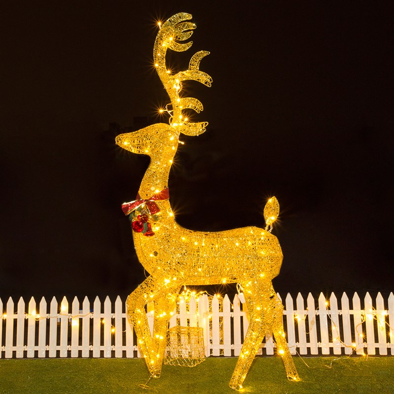 圣诞节装饰小鹿摆件麋鹿铁艺发光雪人老人2024新款1.5米造型场景