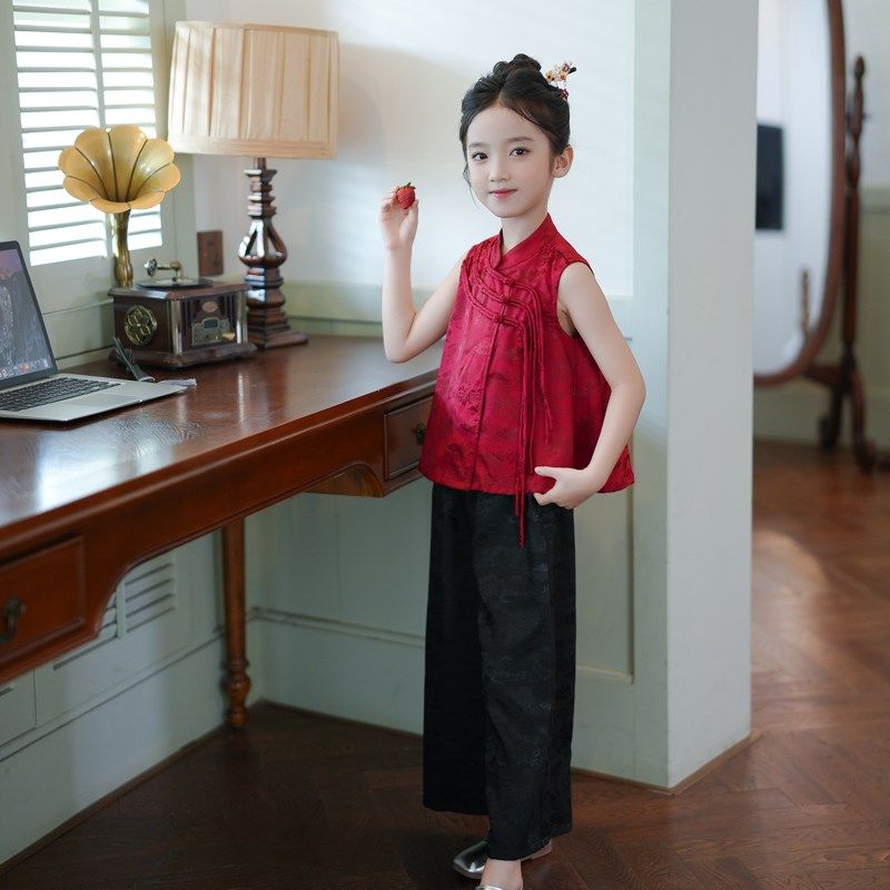 女童套装新中式国风红色无袖马甲上衣2024夏季新款儿童唐装两件套,童装/婴儿装/亲子装,汉服,淘宝优惠券,粉丝福利购,淘宝优惠卷