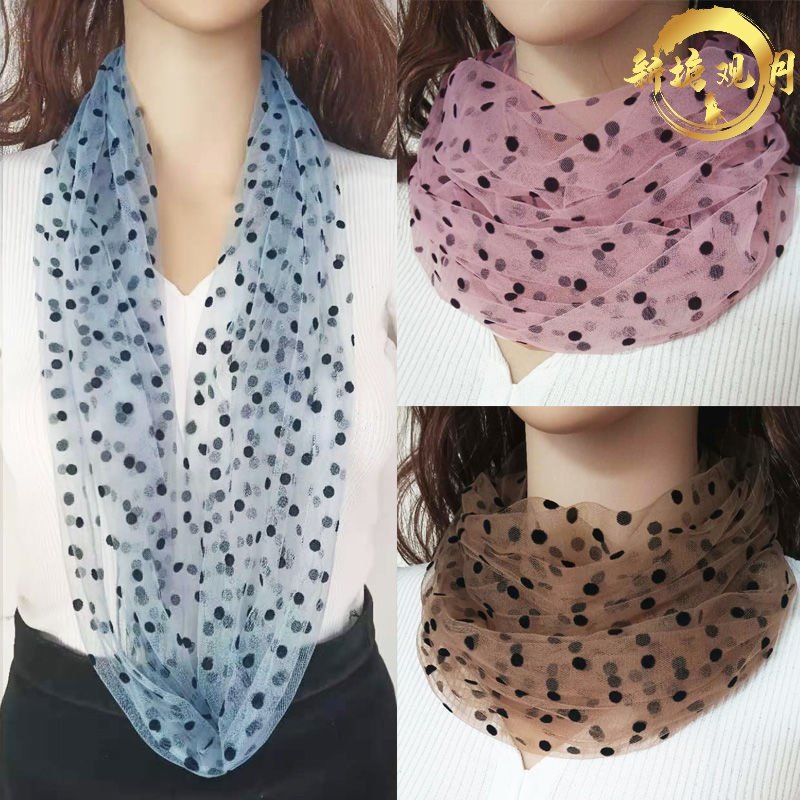 波点围脖丝巾女蕾丝网纱长版围巾两圈套头护颈百搭时尚脖套圆圈款,居家日用,保暖披肩,淘宝优惠券,粉丝福利购,淘宝优惠卷