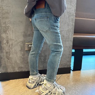 男童加绒牛仔小脚修身铅笔裤子烟管裤2024秋冬宝宝小中大儿童长裤