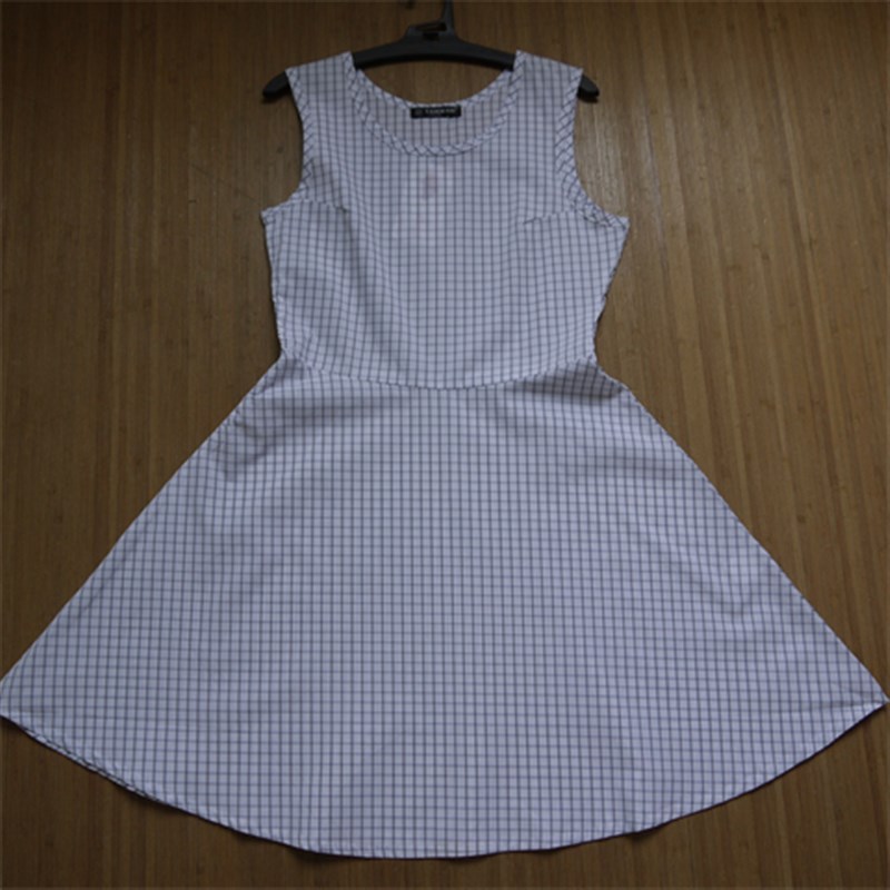内销夏季女装无袖背心裙纯棉人棉小格子连衣裙修身小礼服裙子