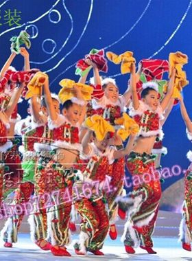 儿童女汉族秧歌服表演演出服装民族手绢舞元旦新年喜庆手绢舞蹈服