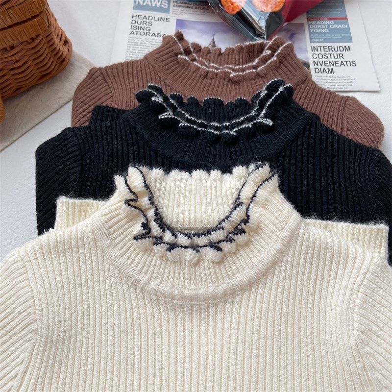 女童毛衣半高领秋冬修身洋气白色黑色高弹力针织衫宝宝时尚打底衫
