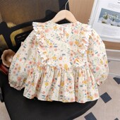 儿童洋气衬衣春秋女宝宝网红时髦两件套 新款 女童碎花衬衫 2024秋装