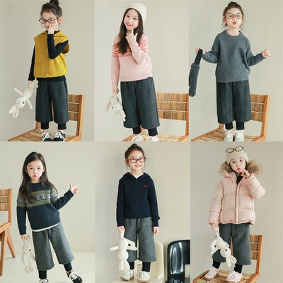 utouto大耳象女童假两件长裤羊毛2024冬季新款女宝宝时尚个性裤子