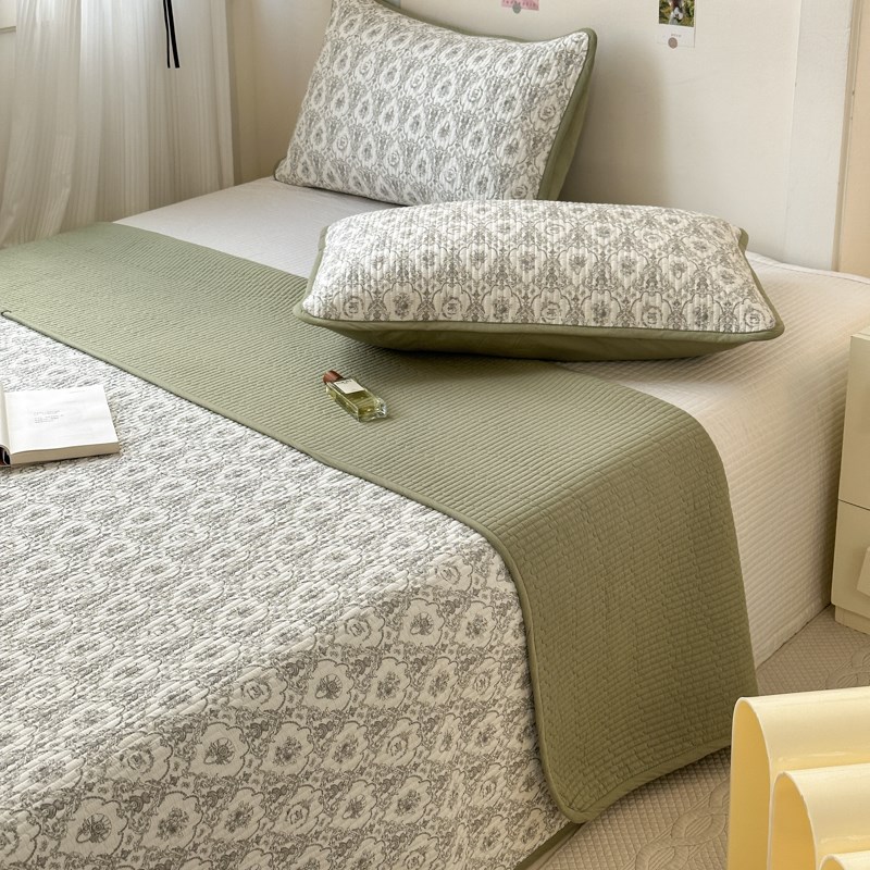 韩式双面纯棉床盖三件套可洗小清新碎花纯棉绗缝夹棉床单四季通用