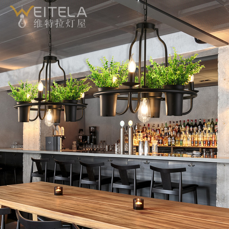 植物吊灯工业风格创意个性火锅餐厅服装店铺吧台花草绿植复古灯具