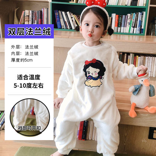 宝宝睡袋珊瑚绒秋冬季加厚儿童婴儿卡通防踢被分腿法兰绒连体睡衣