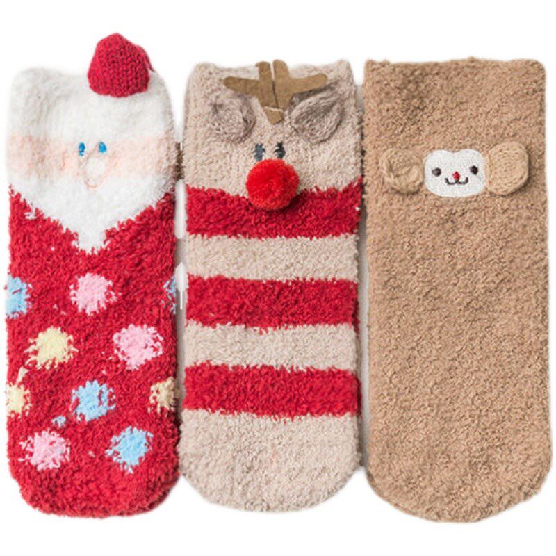 圣诞袜子儿童珊瑚绒宝宝袜子秋冬天加厚男童女童毛毛袜睡眠地板袜