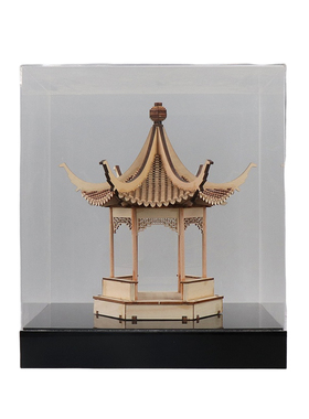 新中式亚克力罩古建筑凉亭摆件工艺品禅意样板房玄关书柜软装饰品