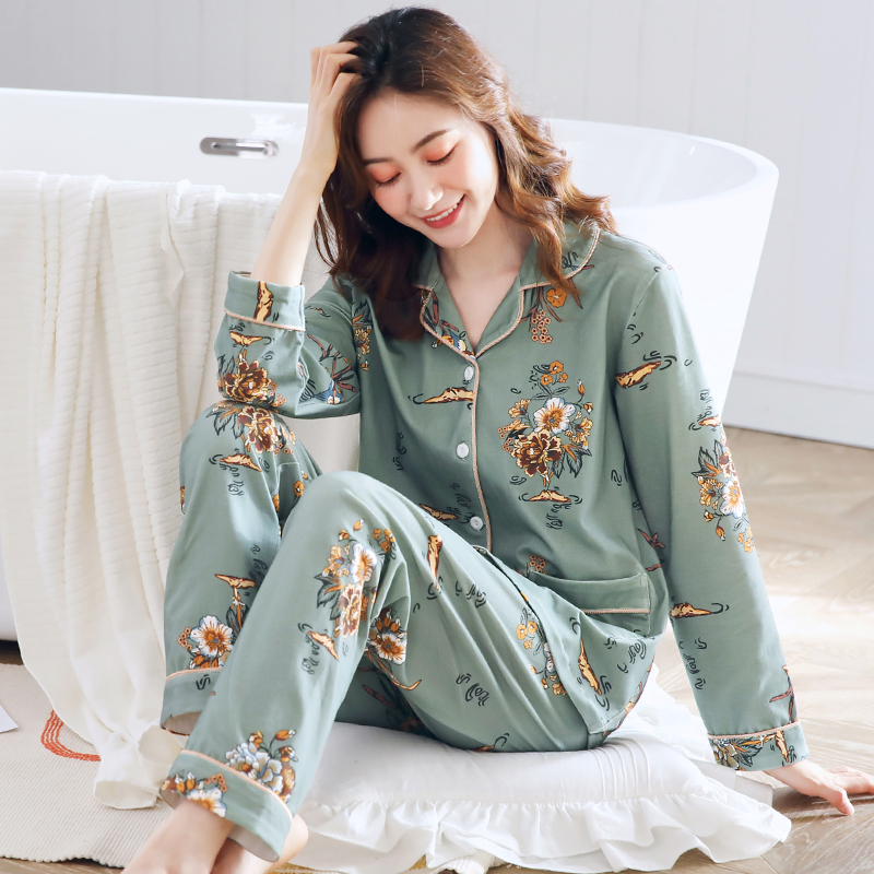 睡衣女春秋长袖纯棉中年妈妈女式秋季全棉女士秋冬大码家居服套装