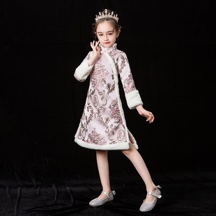 女童旗袍长袖加厚改良小孩唐装儿童中国风国潮古筝演出服冬季童装
